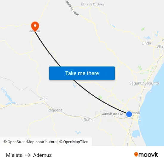 Mislata to Ademuz map