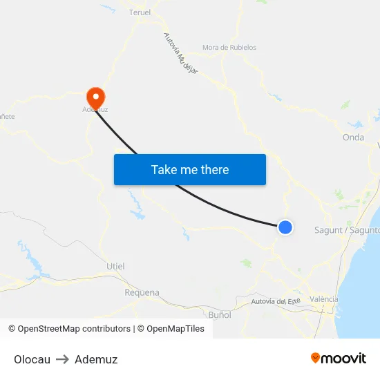 Olocau to Ademuz map