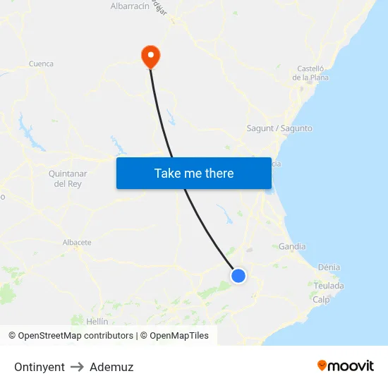 Ontinyent to Ademuz map