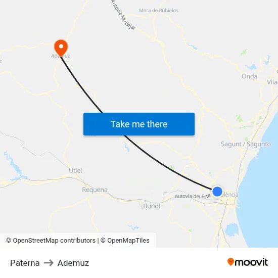 Paterna to Ademuz map