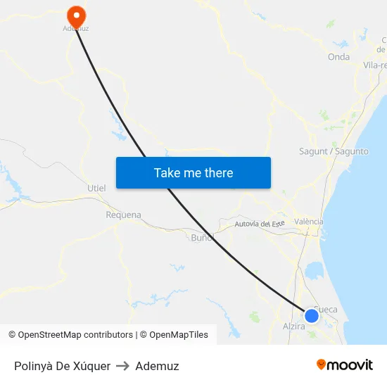 Polinyà De Xúquer to Ademuz map