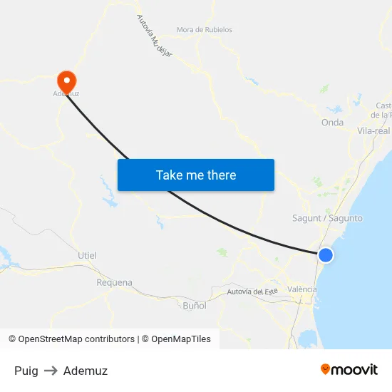 Puig to Ademuz map
