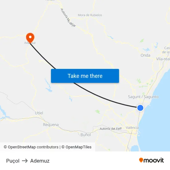 Puçol to Ademuz map