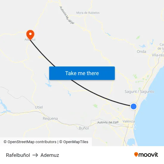 Rafelbuñol to Ademuz map