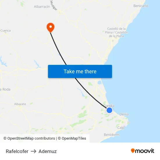 Rafelcofer to Ademuz map