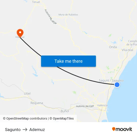 Sagunto to Ademuz map