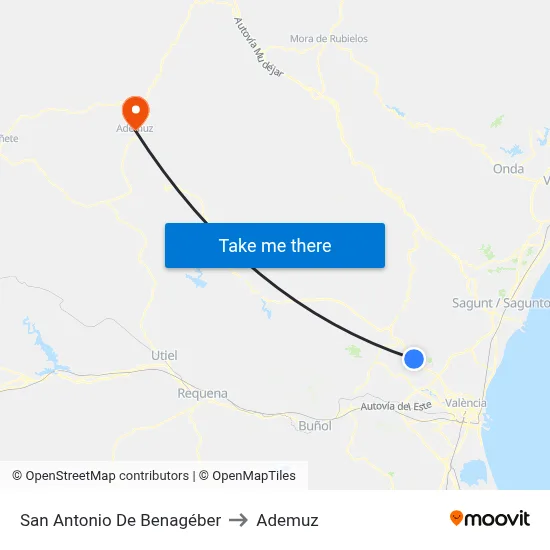 San Antonio De Benagéber to Ademuz map