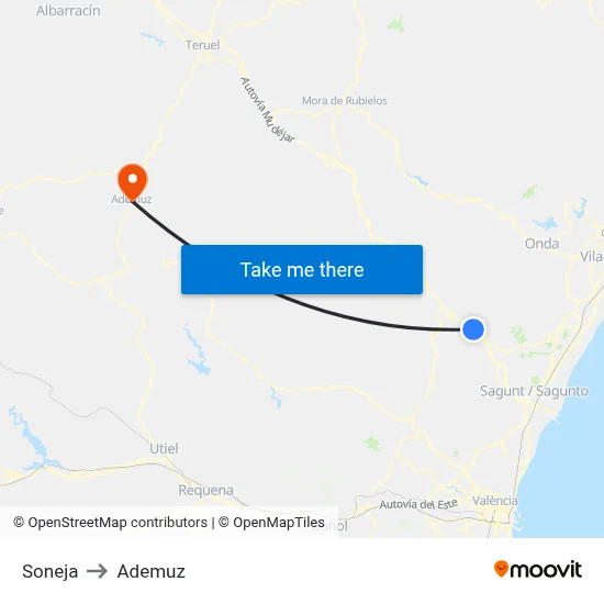 Soneja to Ademuz map