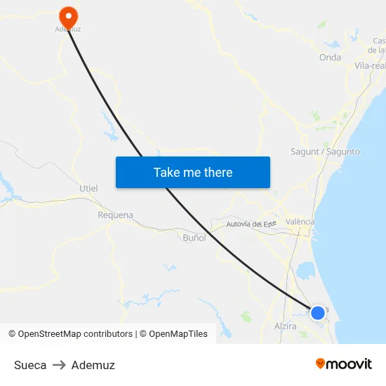 Sueca to Ademuz map