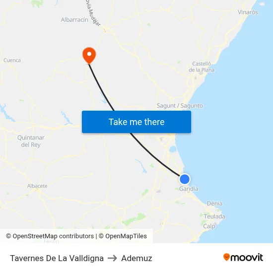 Tavernes De La Valldigna to Ademuz map