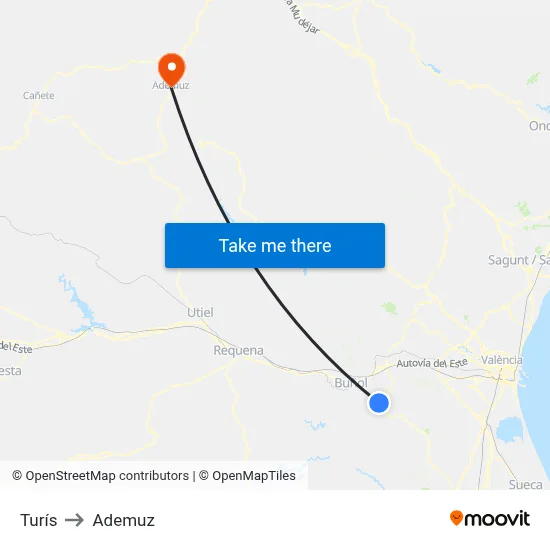 Turís to Ademuz map