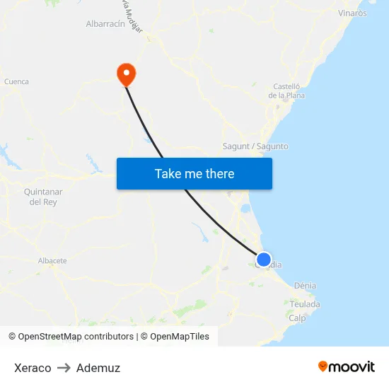 Xeraco to Ademuz map