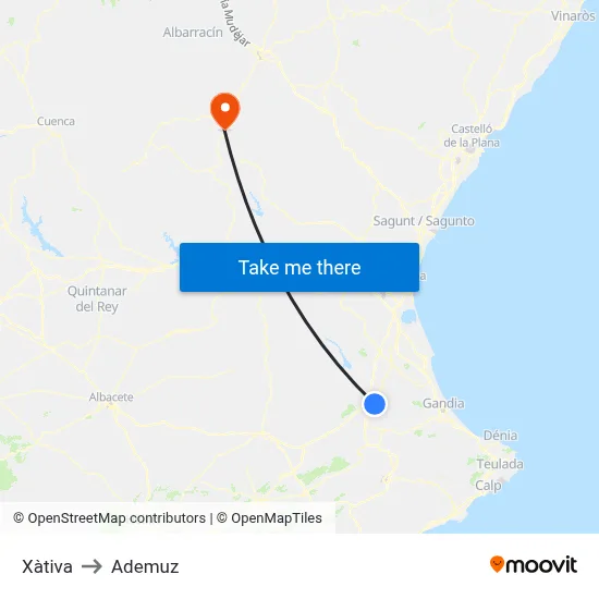 Xàtiva to Ademuz map