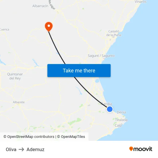 Oliva to Ademuz map