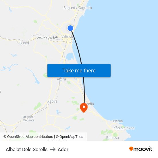 Albalat Dels Sorells to Ador map