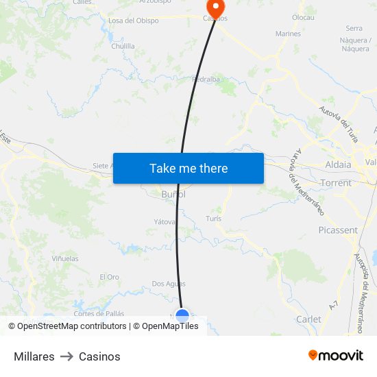 Millares to Casinos map