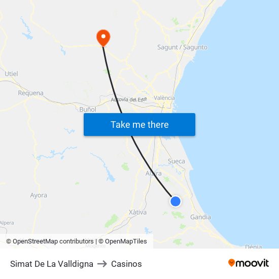 Simat De La Valldigna to Casinos map