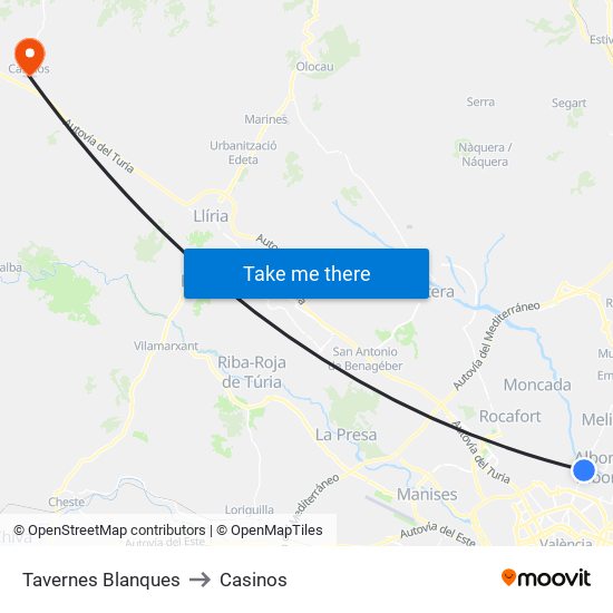 Tavernes Blanques to Casinos map