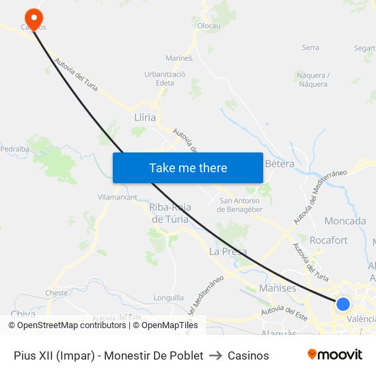 Pius XII (Impar) - Monestir De Poblet to Casinos map