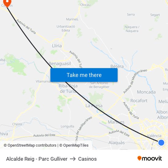 Alcalde Reig - Parc Gulliver to Casinos map
