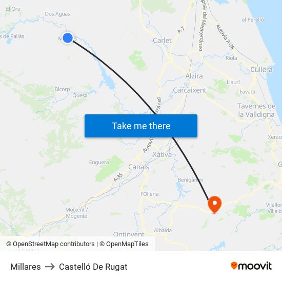Millares to Castelló De Rugat map