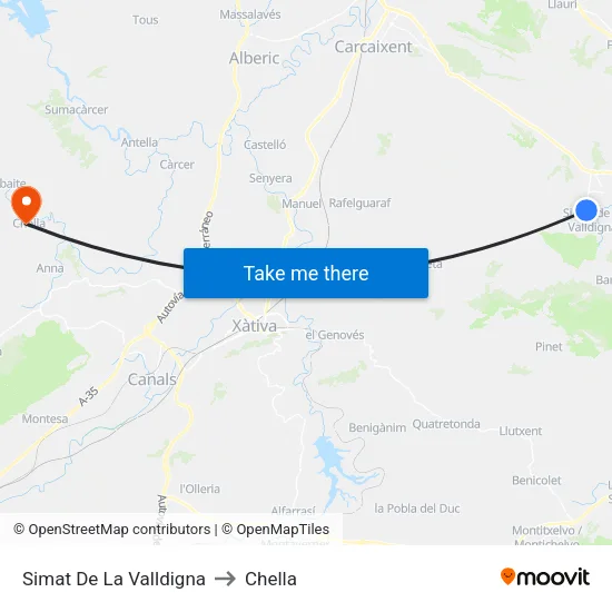 Simat De La Valldigna to Chella map
