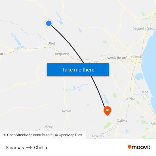 Sinarcas to Chella map