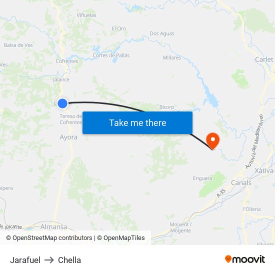 Jarafuel to Chella map