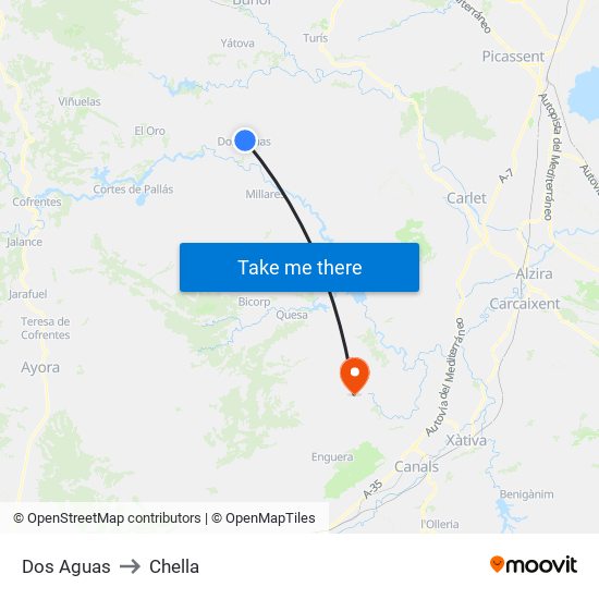 Dos Aguas to Chella map