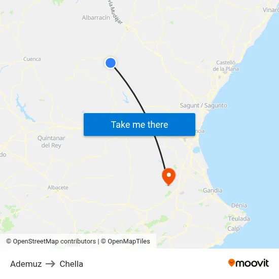 Ademuz to Chella map