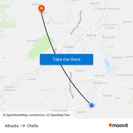 Albaida to Chella map