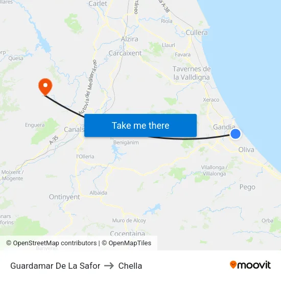 Guardamar De La Safor to Chella map