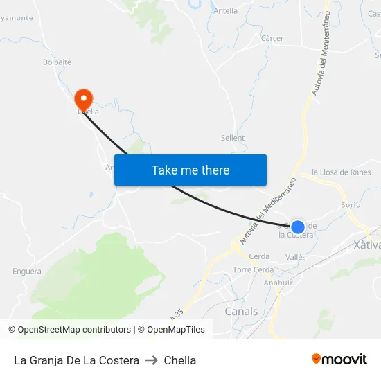 La Granja De La Costera to Chella map