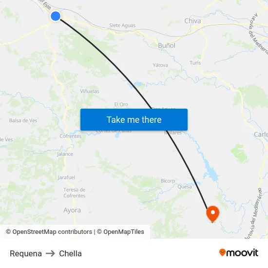 Requena to Chella map