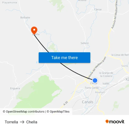 Torrella to Chella map