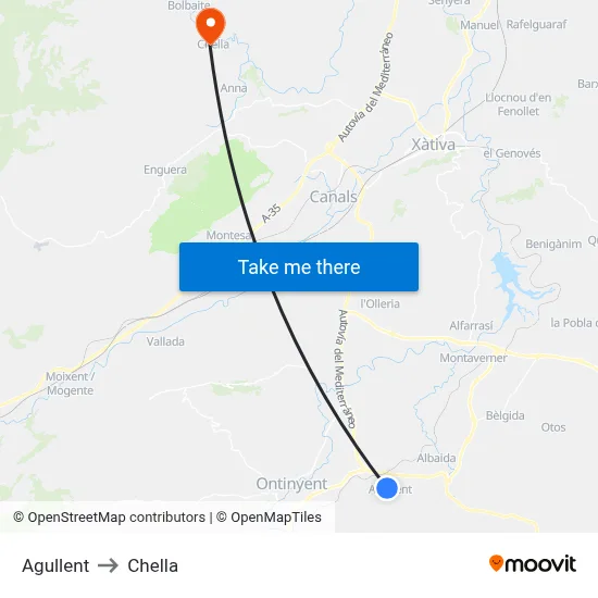 Agullent to Chella map