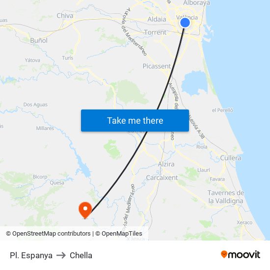 Pl. Espanya to Chella map