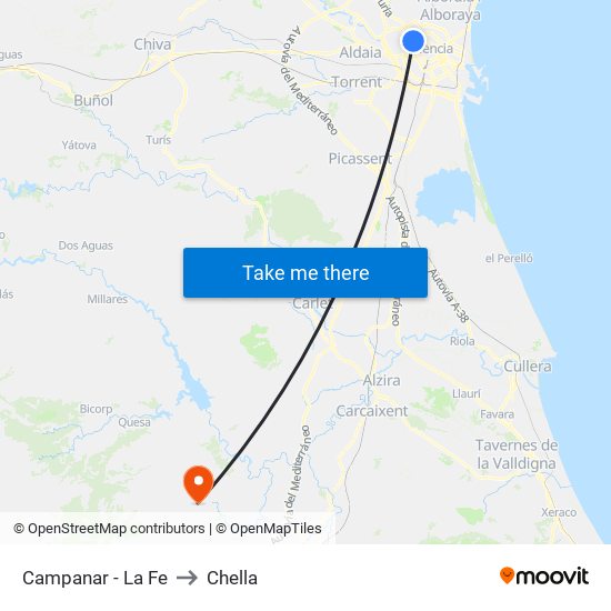 Campanar - La Fe to Chella map