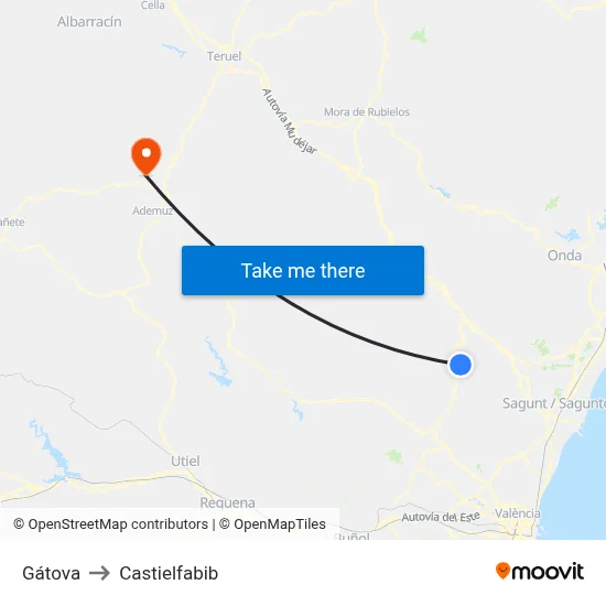 Gátova to Castielfabib map