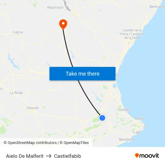Aielo De Malferit to Castielfabib map