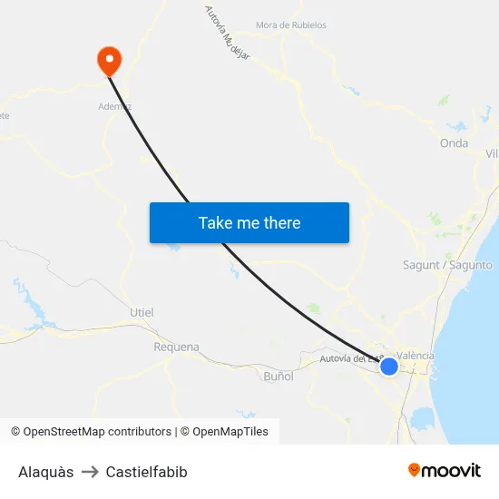 Alaquàs to Castielfabib map