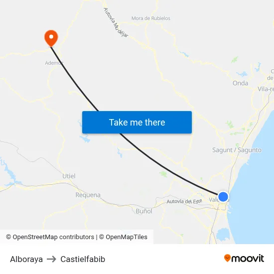 Alboraya to Castielfabib map