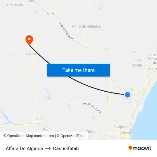 Alfara De Algimia to Castielfabib map