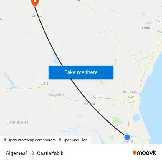 Algemesí to Castielfabib map