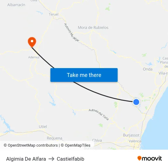 Algimia De Alfara to Castielfabib map