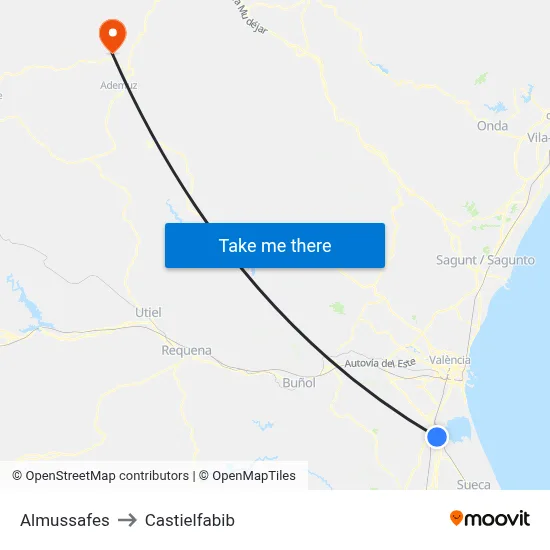 Almussafes to Castielfabib map