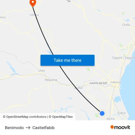 Benimodo to Castielfabib map