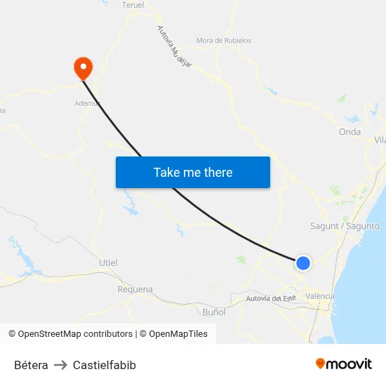 Bétera to Castielfabib map