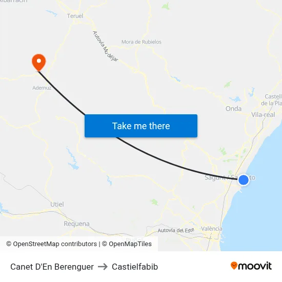 Canet D'En Berenguer to Castielfabib map