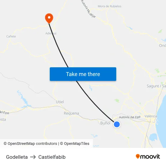 Godelleta to Castielfabib map
